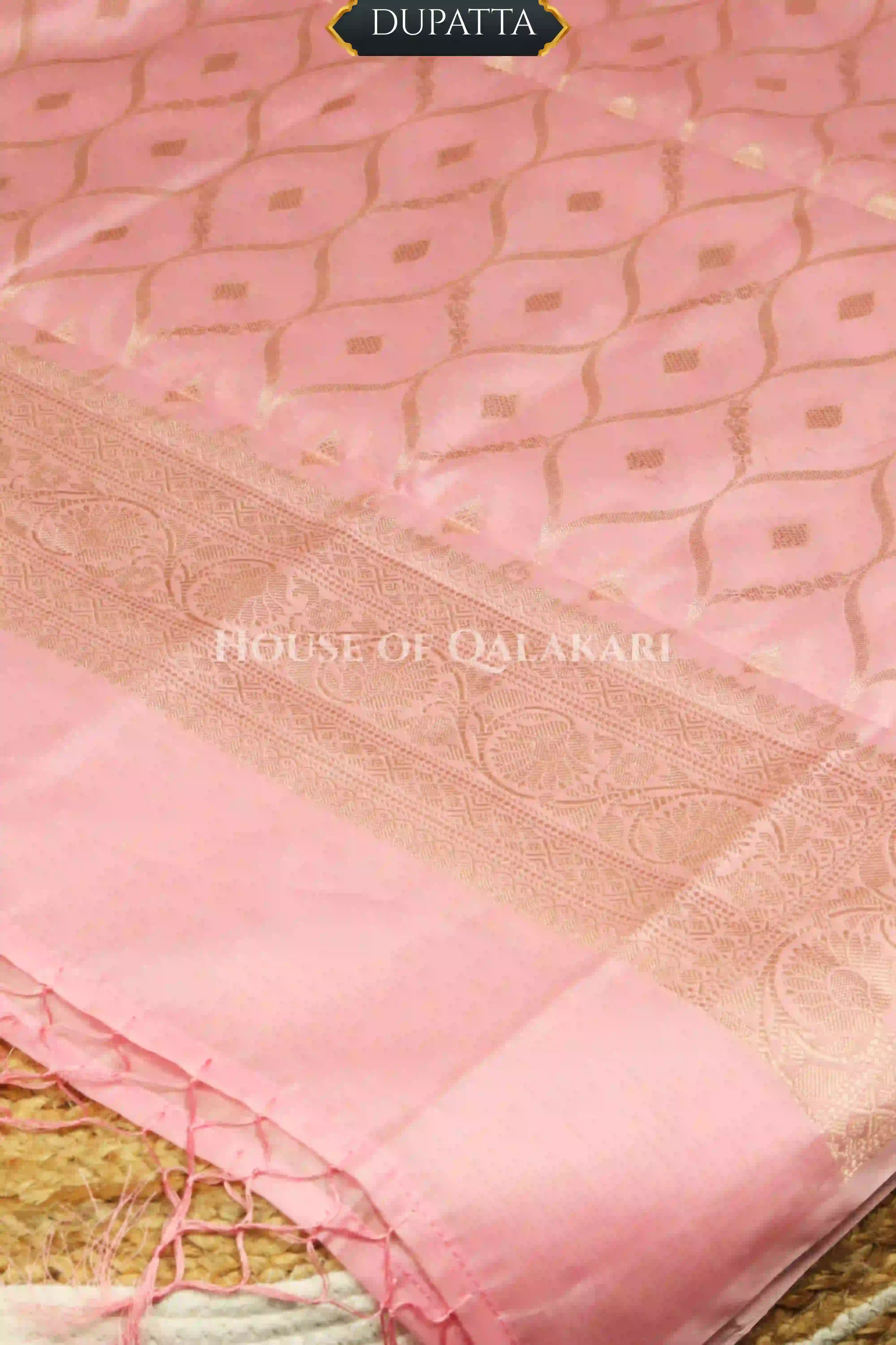 Pastel pink Banarasi Chanderi Cotton Unstitched Dress Material with Zari Work – dupatta