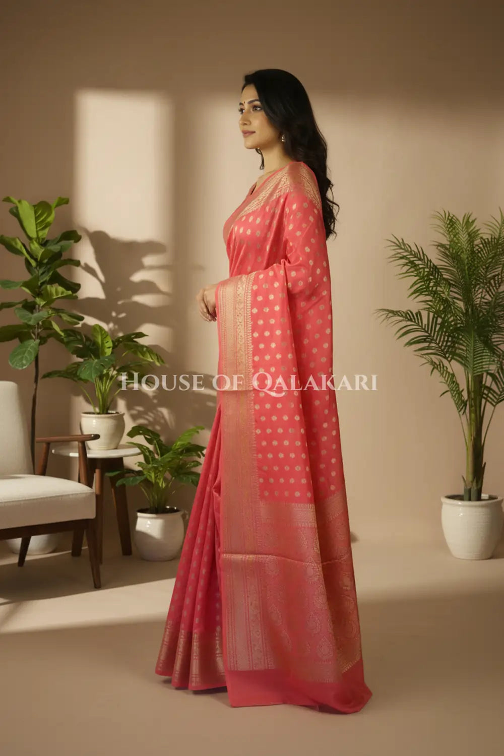 monga pure silk saree side pose