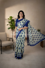 mulmul cotton bagru saree 410 front pose