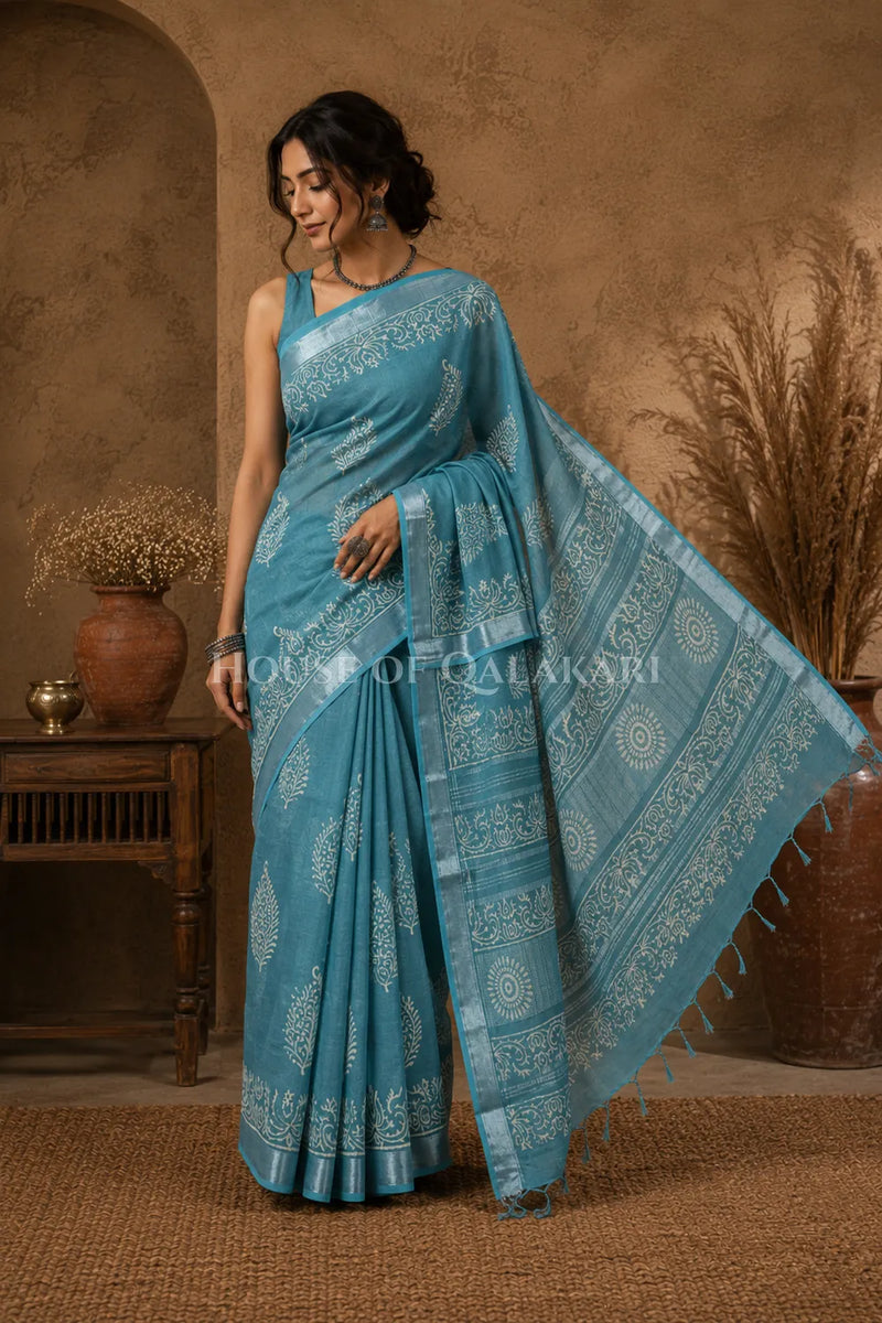 linen cotton saree 497 side pose