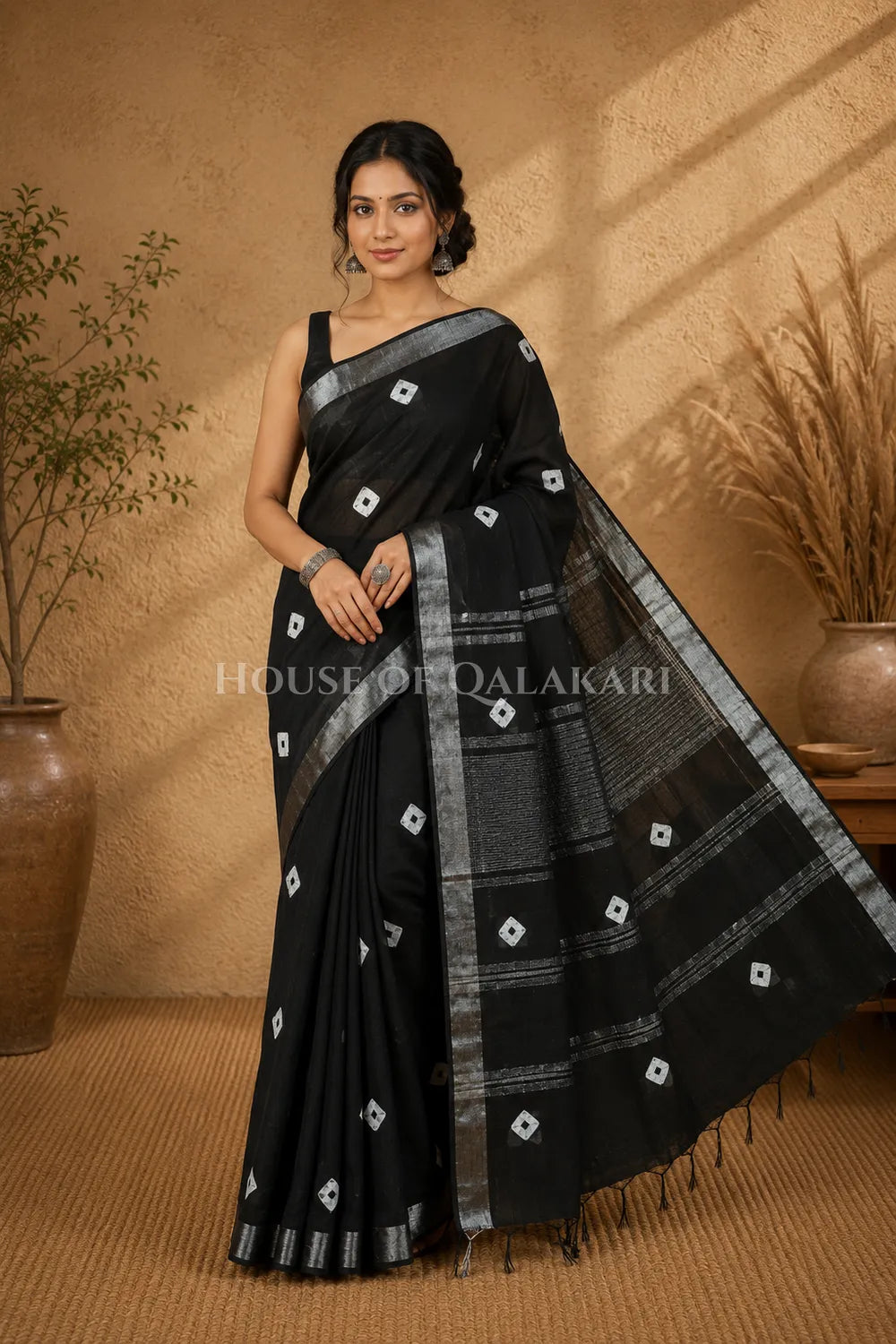 linen cotton saree 491 side pose