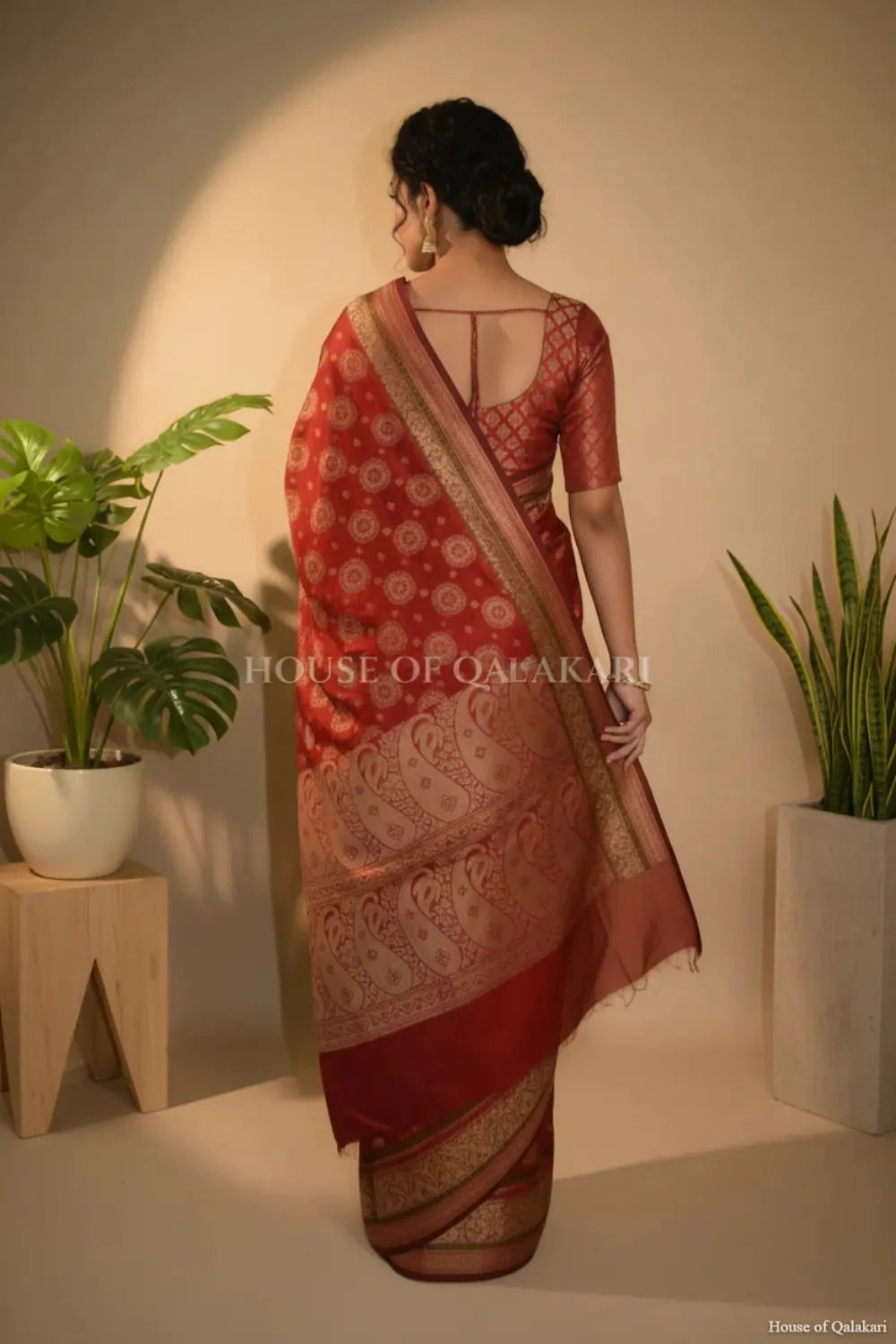 Mulmul cotton patola saree back pose