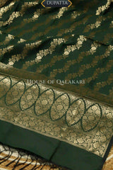 Banarasi Silk in pistachio green and bottle green contrast with Intricate Zari Buti – dupatta