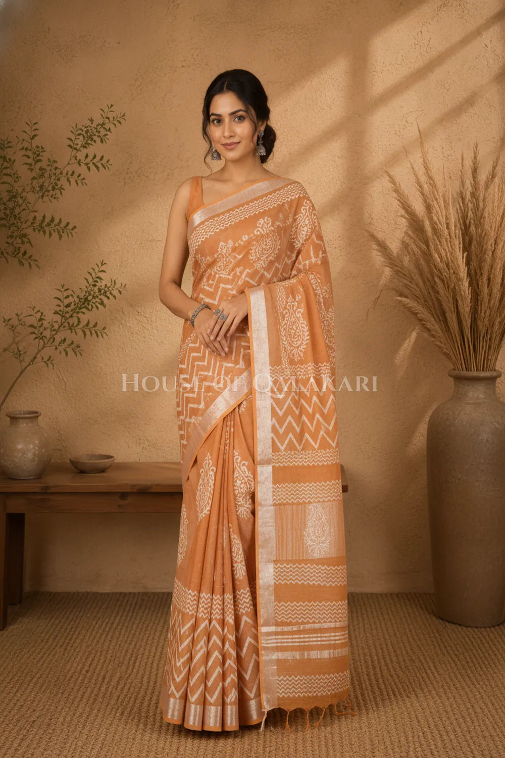linen cotton saree 492 1front pose