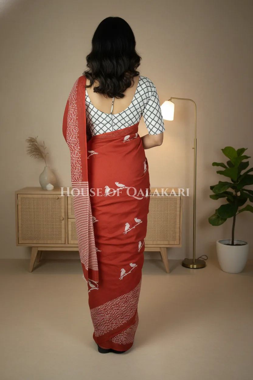 mulmul cotton bagru saree 406 back pose