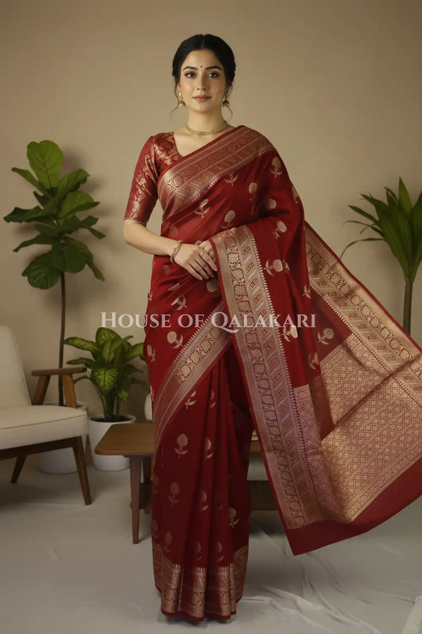 chiniya pure silk saree side pose 