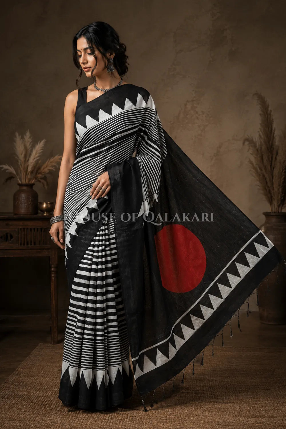 linen cotton saree 496 front pose