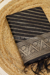 Banarasi Cotton Silk blend Unstitched Dress Material in Black and with Bandhani-Leheriya inspired work – kurta