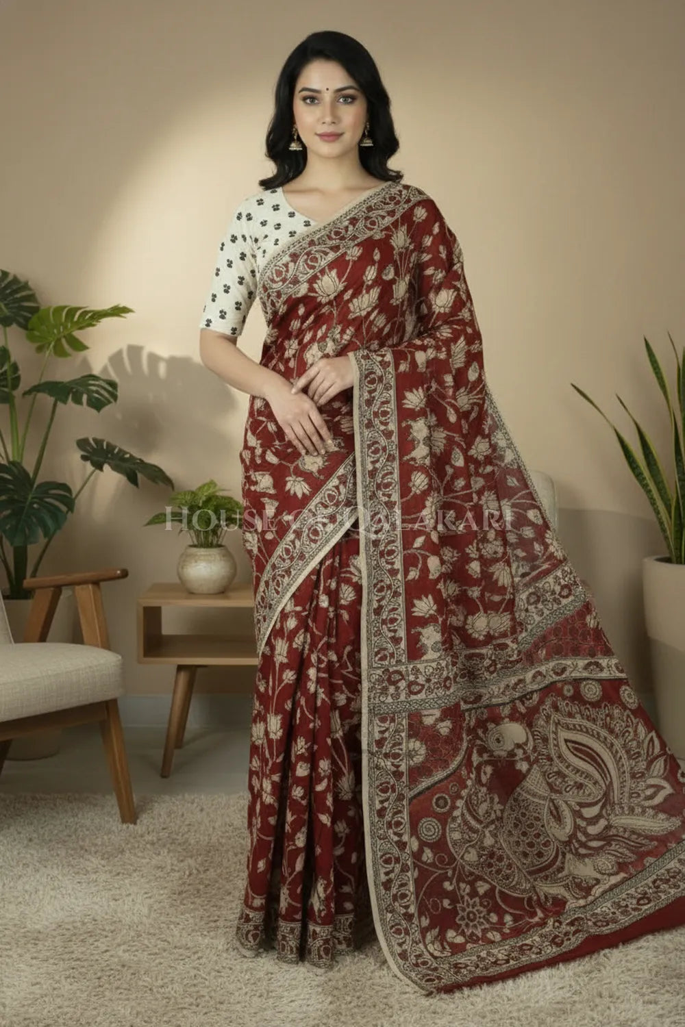 cotton kalamkari saree 0456 front pose
