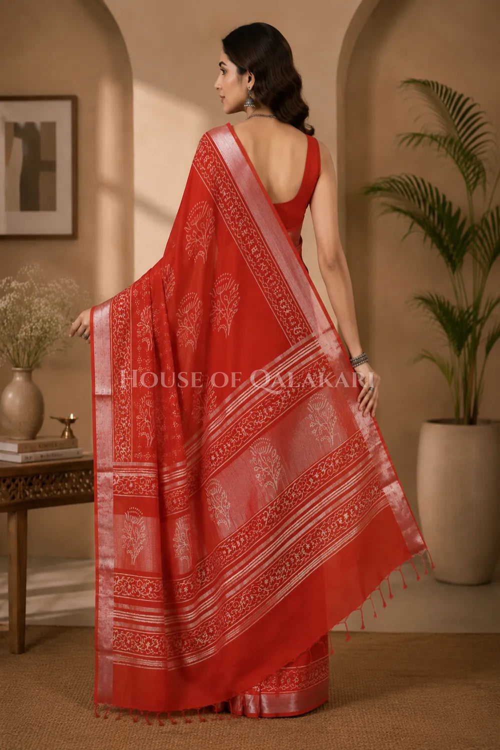 linen cotton saree 495 back pose