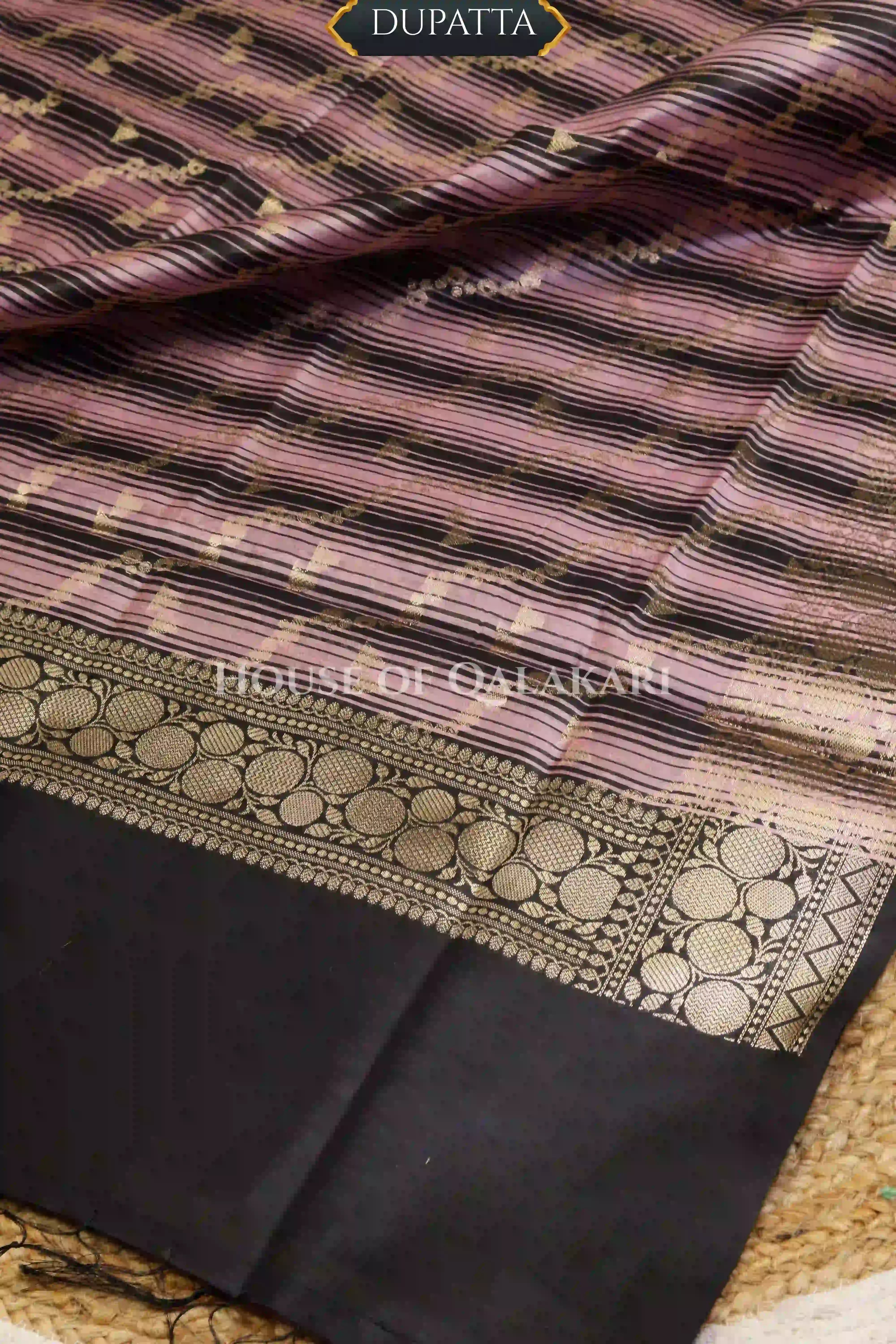 Banarasi Cotton Silk blend Unstitched Dress Material in Black and with Bandhani-Leheriya inspired work – dupatta