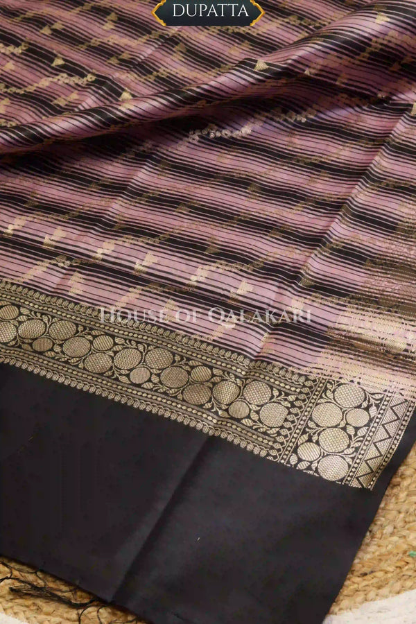 Banarasi Cotton Silk blend Unstitched Dress Material in Black and with Bandhani-Leheriya inspired work – dupatta