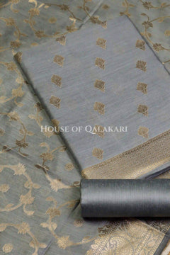 Banarasi Cotton Silk blend Unstitched Dress Material in Grey colour with Intricate Zari Diamond Buti – product