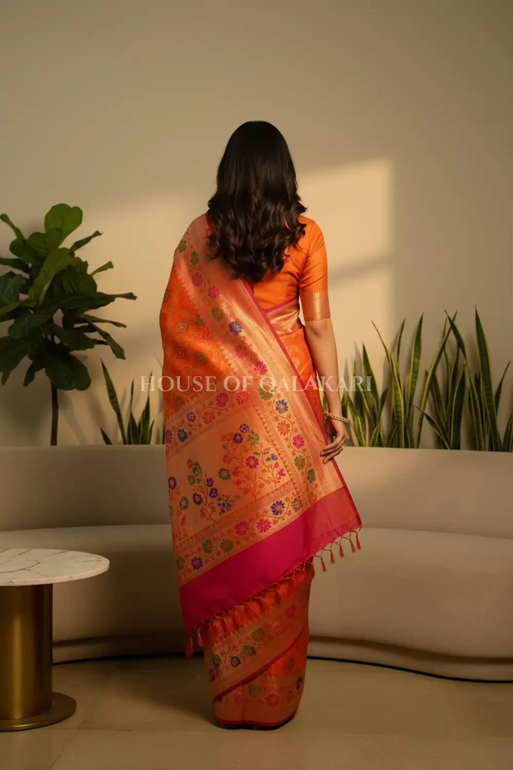 georget silk saree back pose