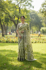 cotton kalamkari saree 0460 getting ready pose