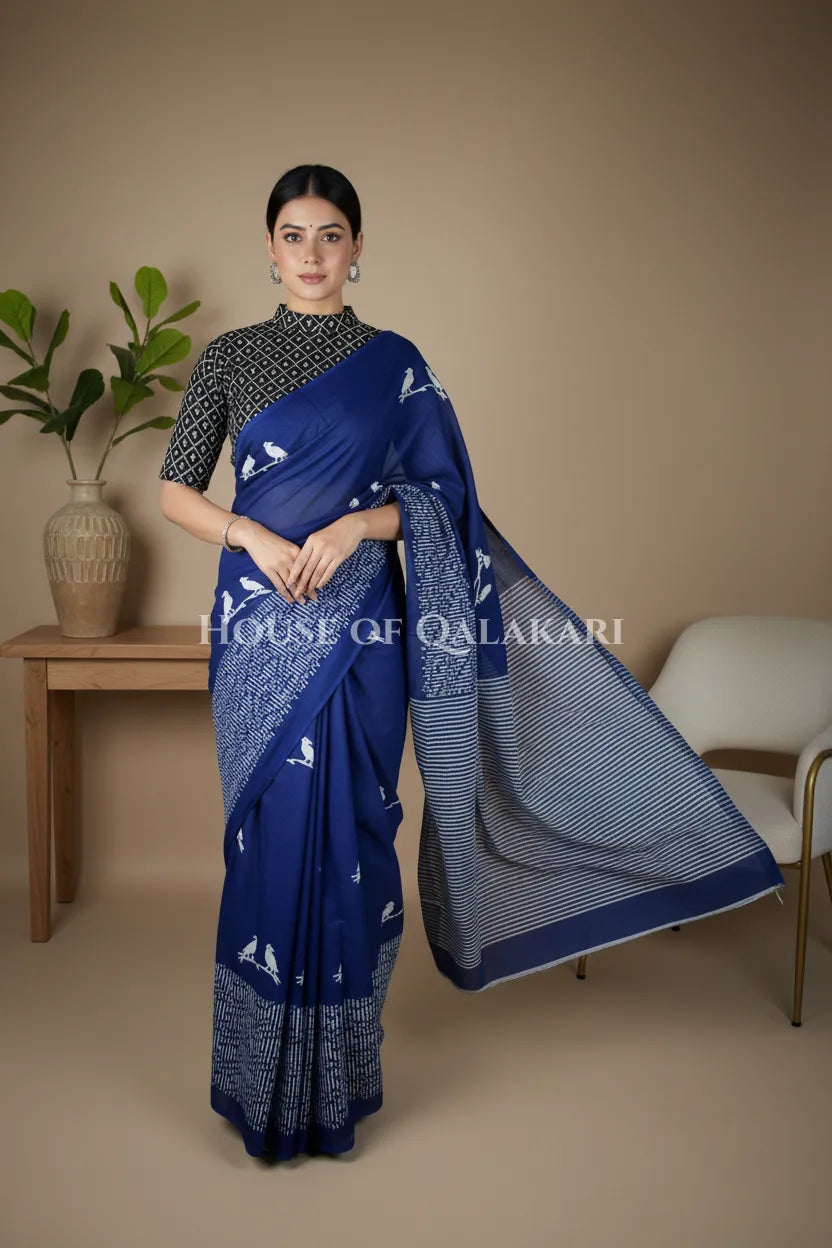 mulmul cotton bagru saree 409 front pose