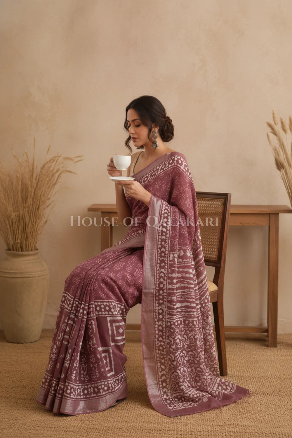 linen cotton saree 483 sitting pose