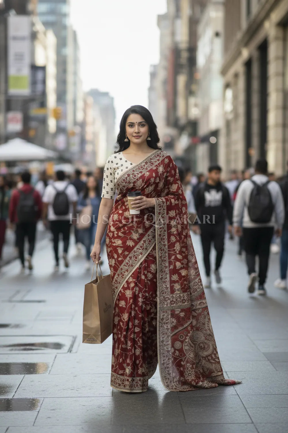 cotton kalamkari saree 0456 getting ready pose