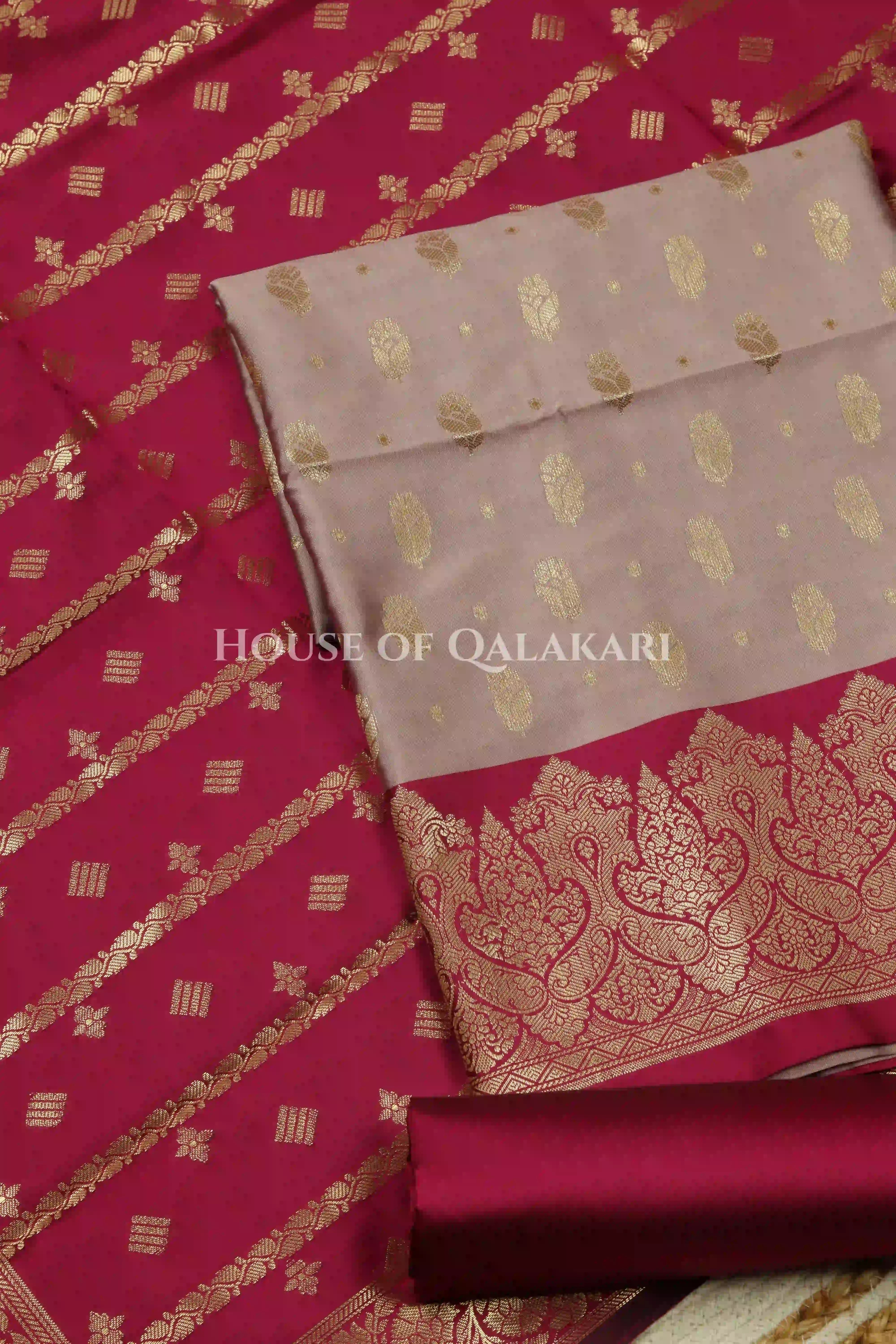 Banarasi Silk in lilac and magenta contrast with Intricate Zari Buti – product