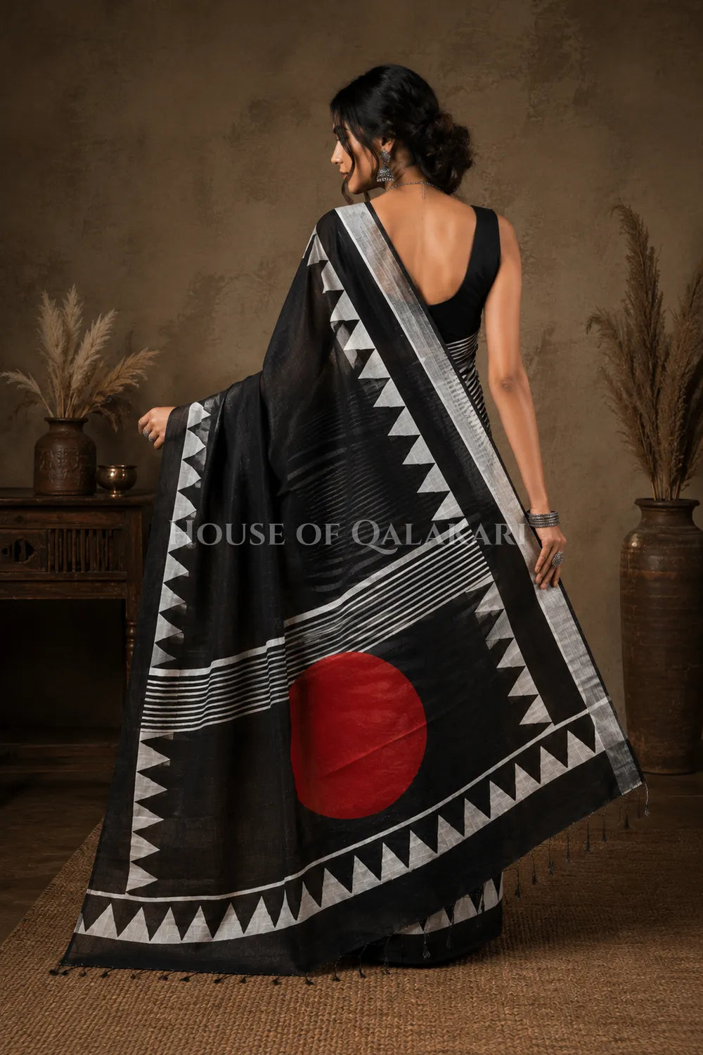 linen cotton saree 496 back pose
