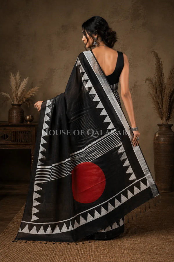 linen cotton saree 496 back pose
