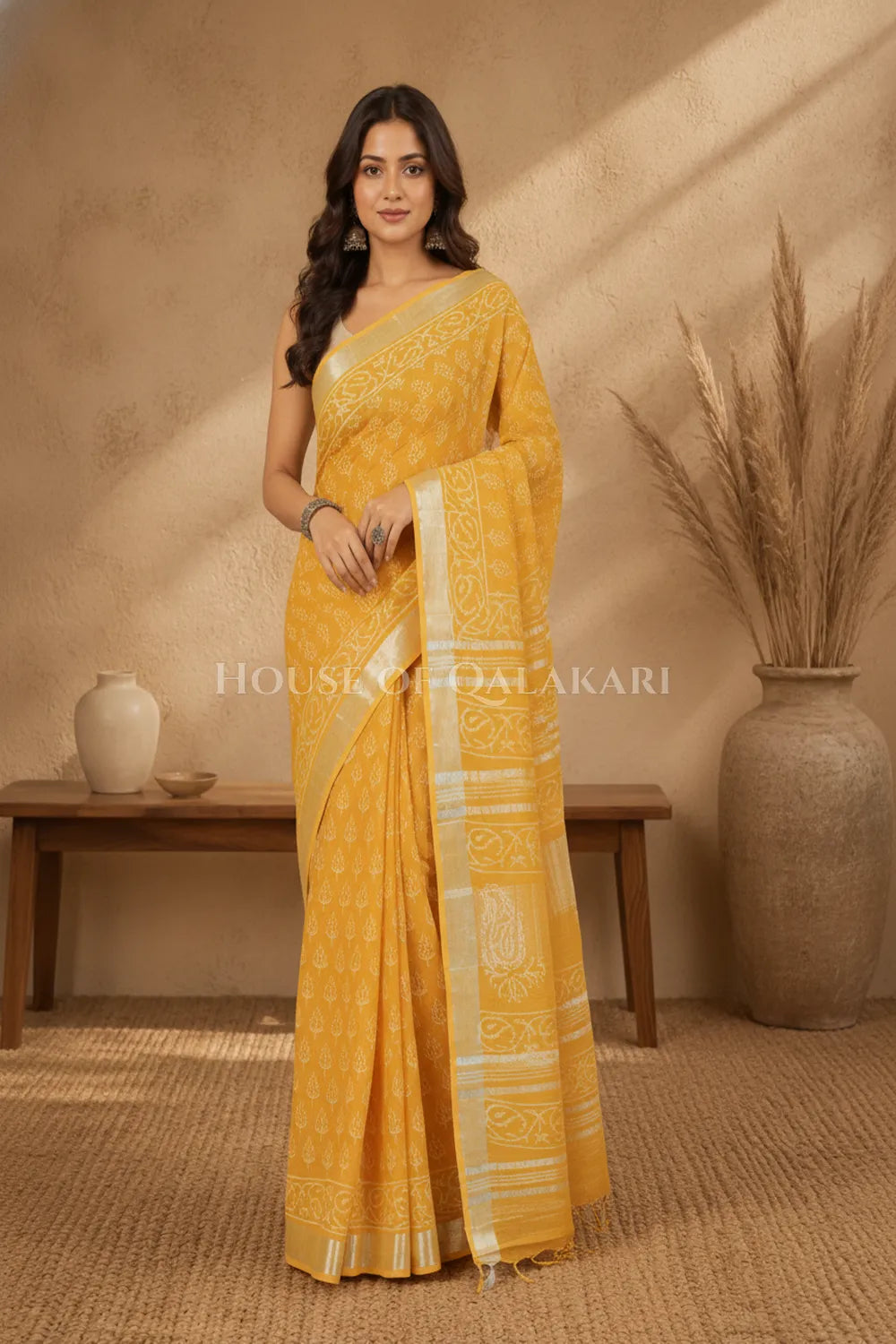 linen cotton saree 487 1front pose