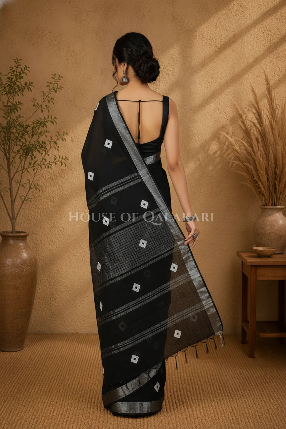 linen cotton saree 491 back pose