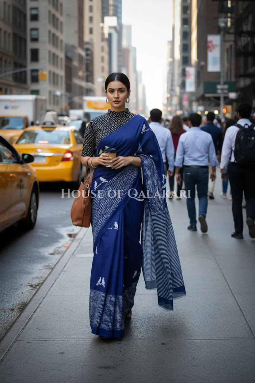 mulmul cotton bagru saree 409 outdoor pose