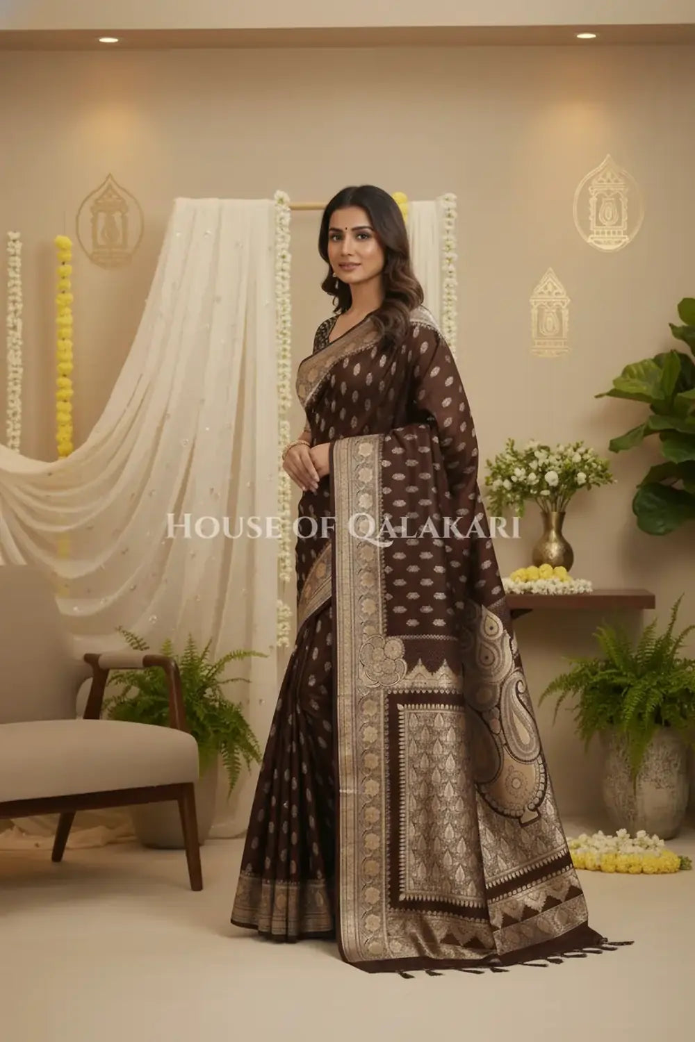 Double Katan Silk Saree side pose