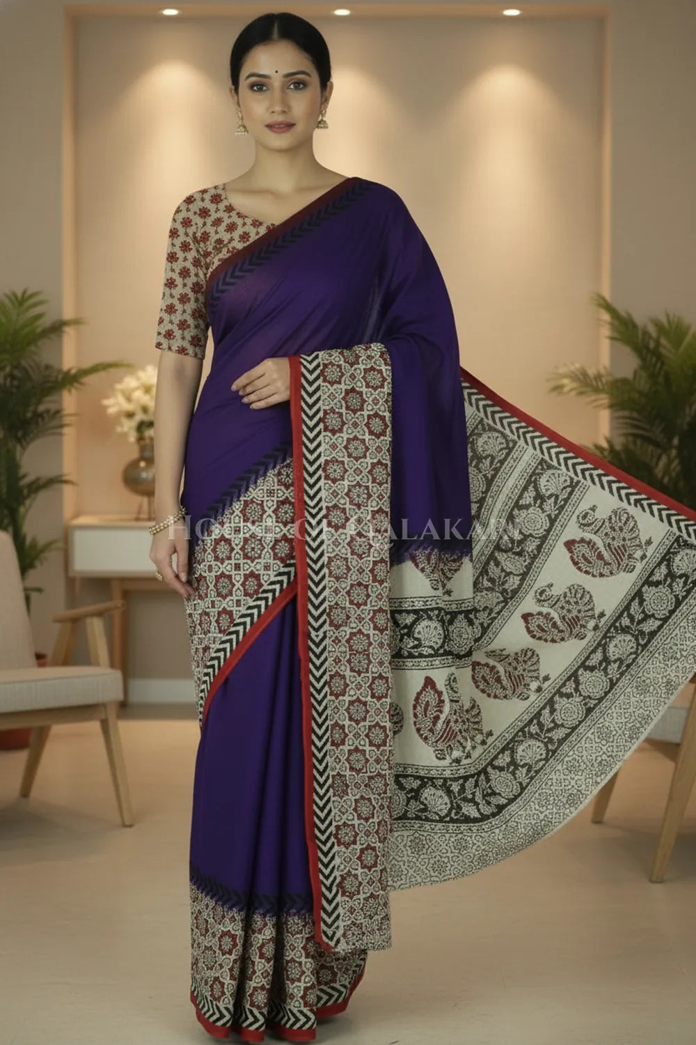 chennuri silk kalamkari saree 0446 front pose