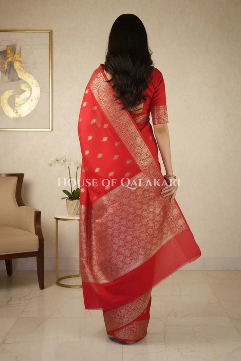 moonga silk saree back pose