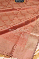 Banarasi Unstitched Dress Material in Brown Rust diamond Chokdi resham work kurta and zari border – dupatta