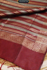 Banarasi Cotton Silk blend Unstitched Dress Material in Maroon Oak and with gol buti( Polka dots) inspired work – dupatta