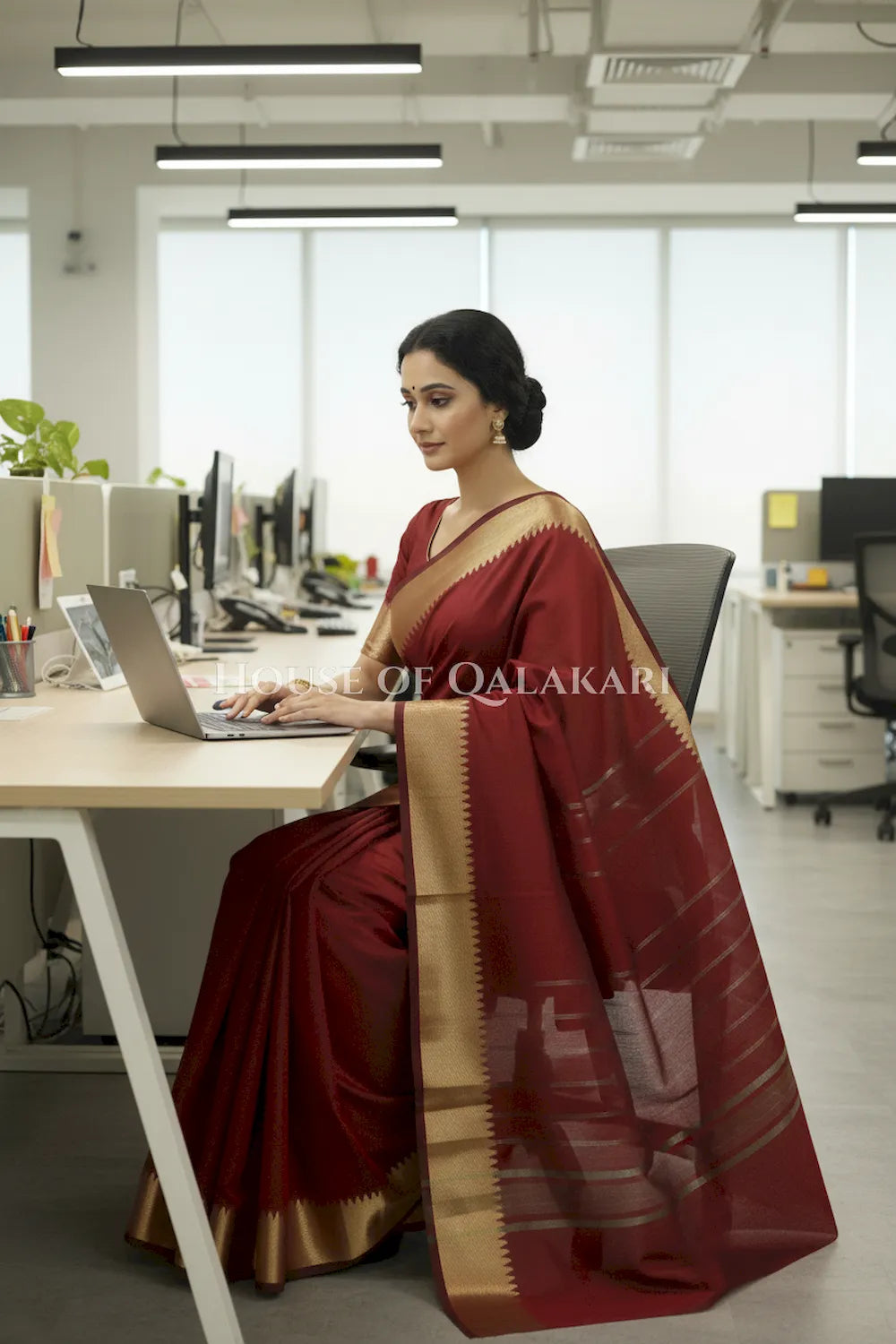 cotton saree 0338 office pose1