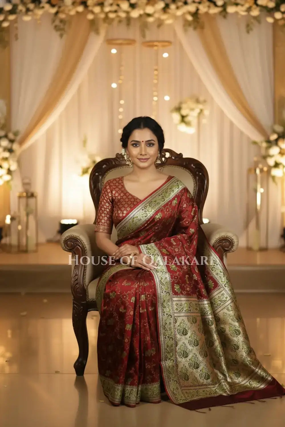 Satan Silk Saree sitting pose