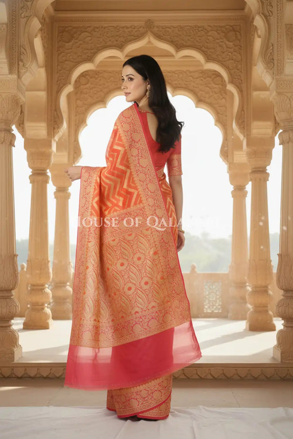 Khaddi Georget Silk Saree Back Pose