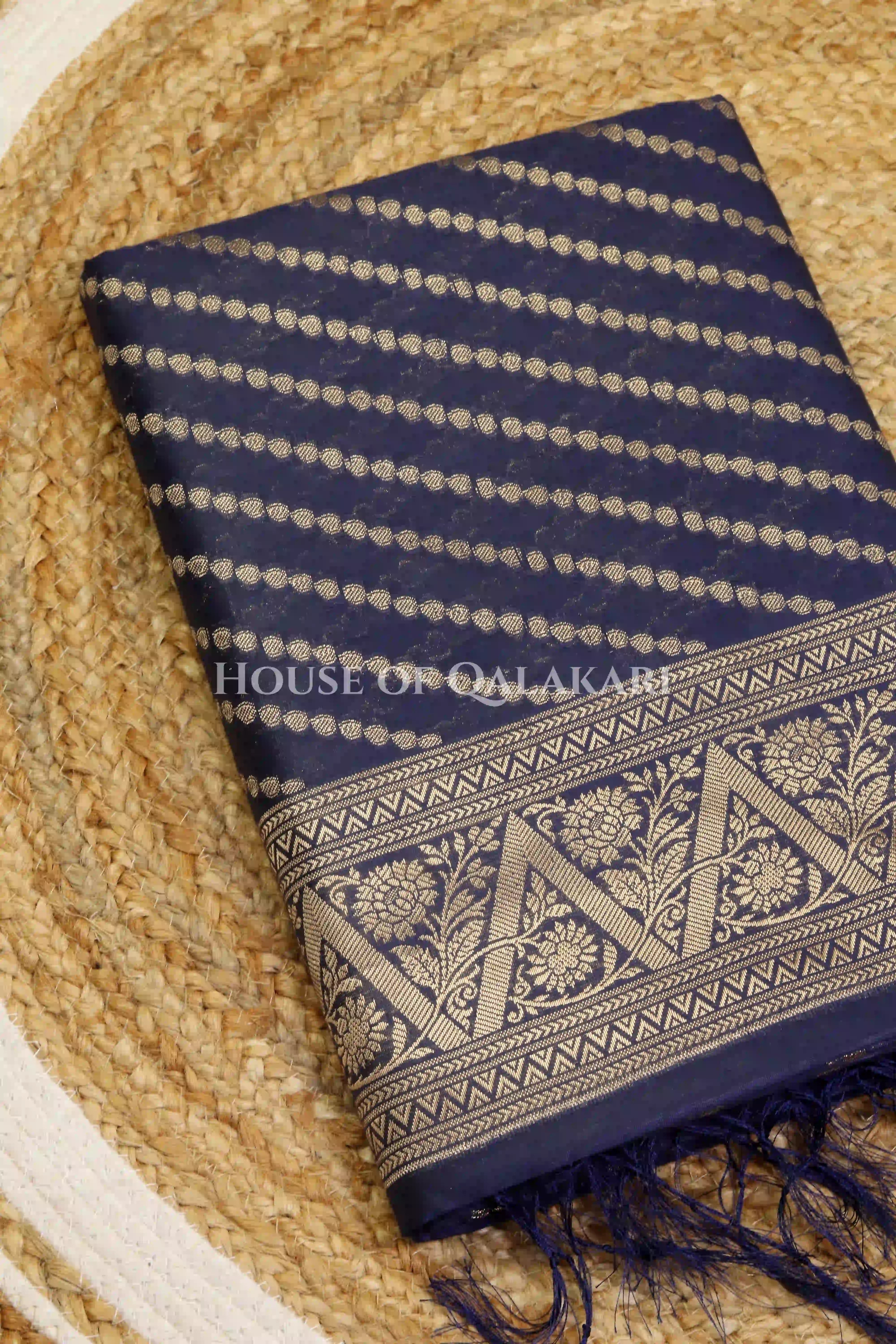 Banarasi Cotton Silk blend Unstitched Dress Material in midnight navy blue and with Bandhani-Leheriya inspired work – kurta