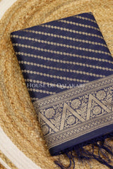 Banarasi Cotton Silk blend Unstitched Dress Material in midnight navy blue and with Bandhani-Leheriya inspired work – kurta