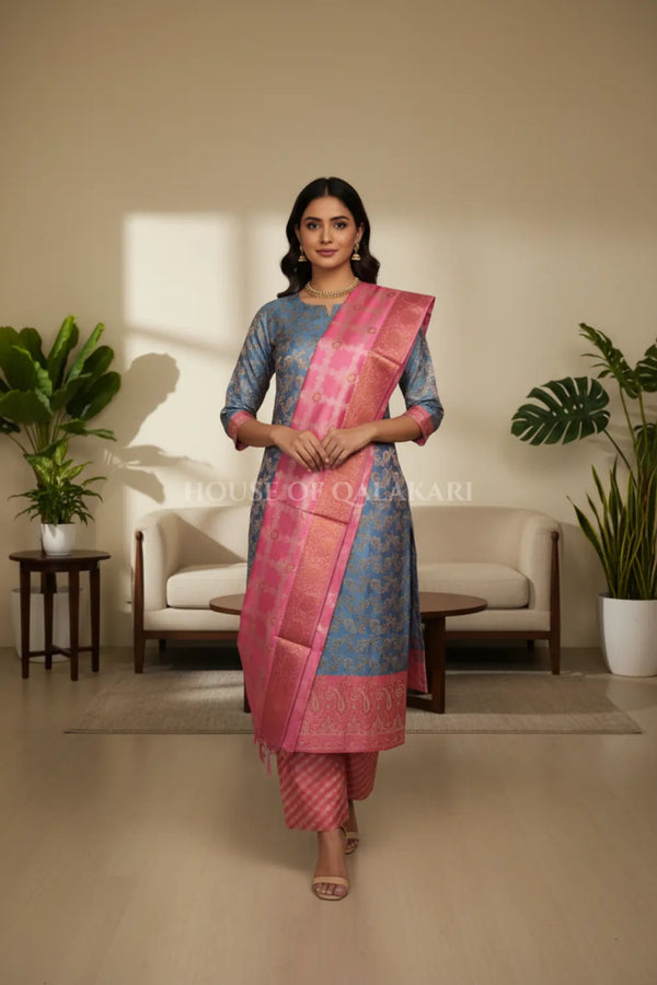 chanderi cotton dress material front pose