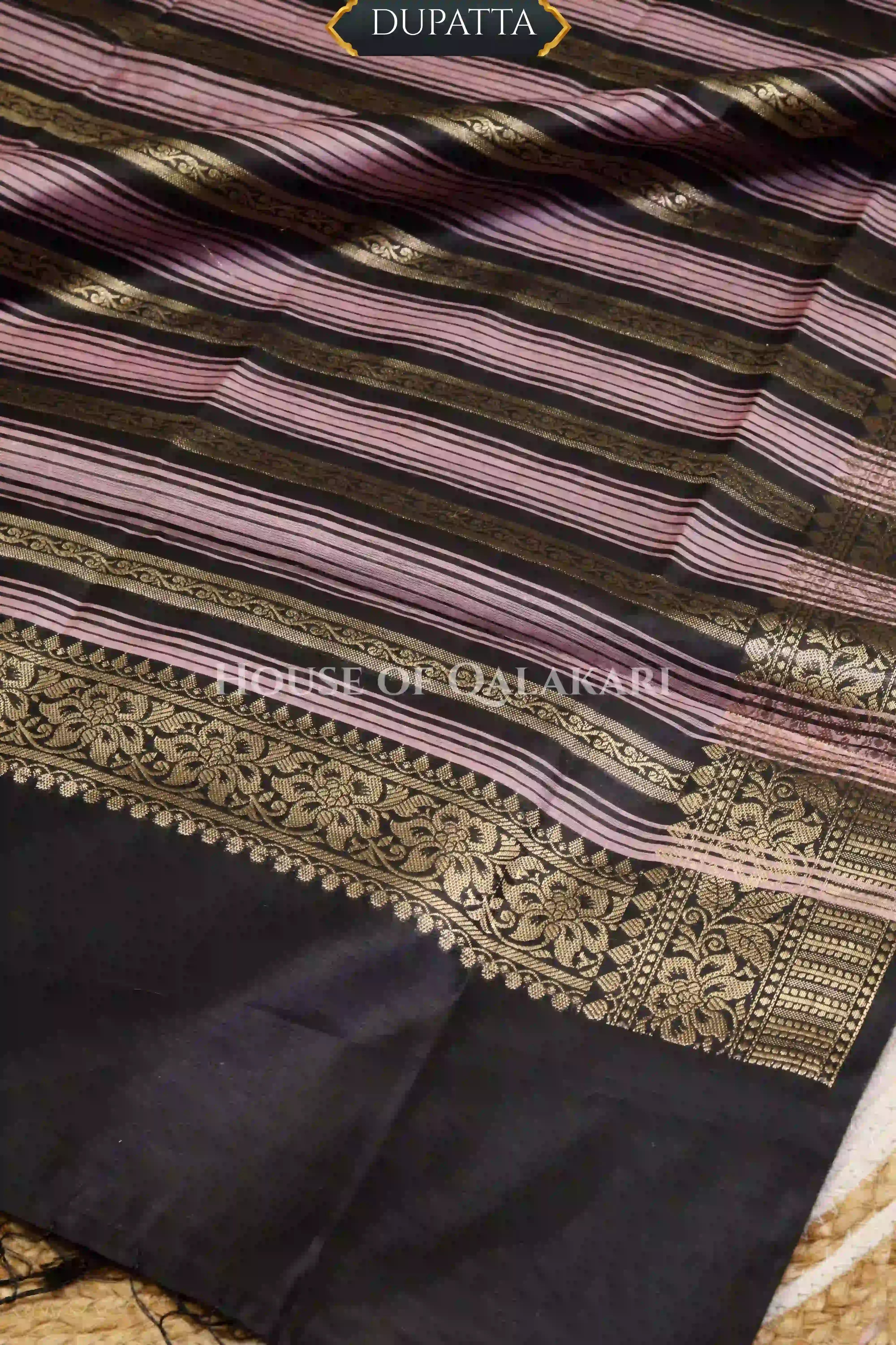 Banarasi Cotton Silk blend Unstitched Dress Material in Black and with gol buti( Polka dots) inspired work – dupatta