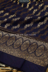 Banarasi Silk in sky blue and navy blue contrast with Intricate Zari Buti – dupatta
