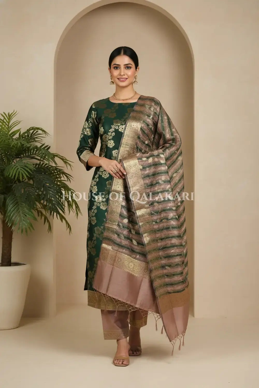 Cotton Silk blend Dress Material front pose