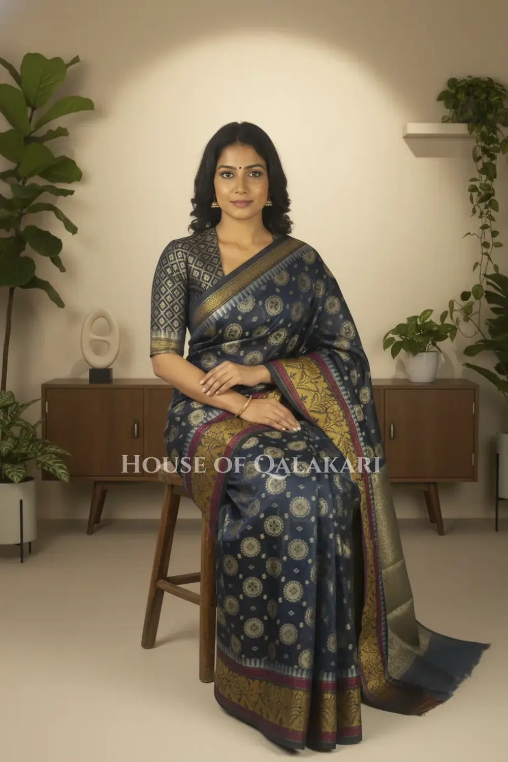 Mulmul cotton patola Saree sitting pose