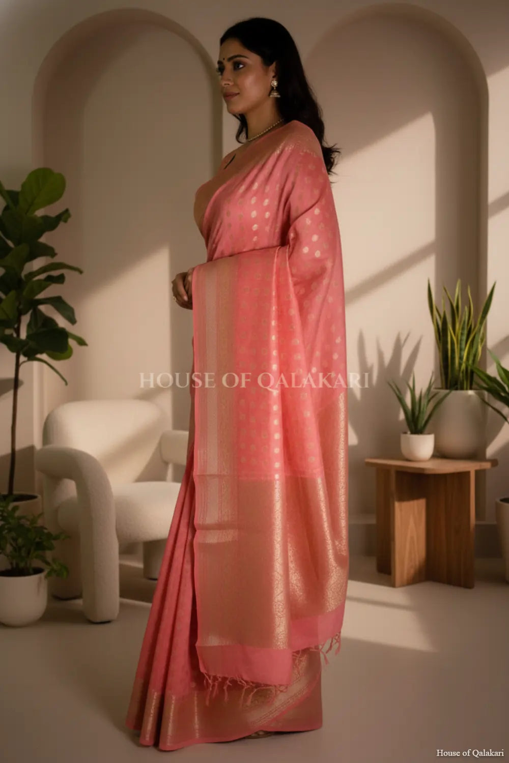 monga pure silk saree side pose