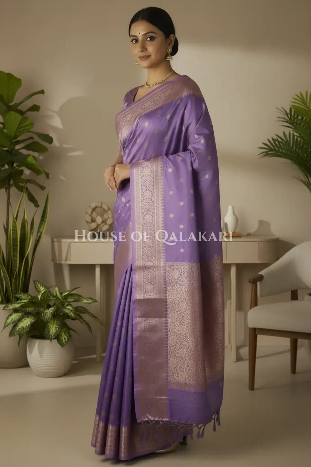 Mushroom silk Saree side pose