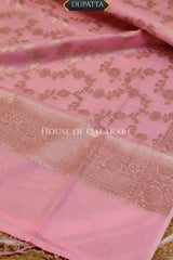 Banarasi Chanderi Cotton Unstitched Dress Material in Baby Pink and with matching zari floral jaal dupatta – dupatta