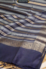 Banarasi Cotton Silk blend Unstitched Dress Material in midnight navy blue and with gol buti( Polka dots) inspired work – dupatta