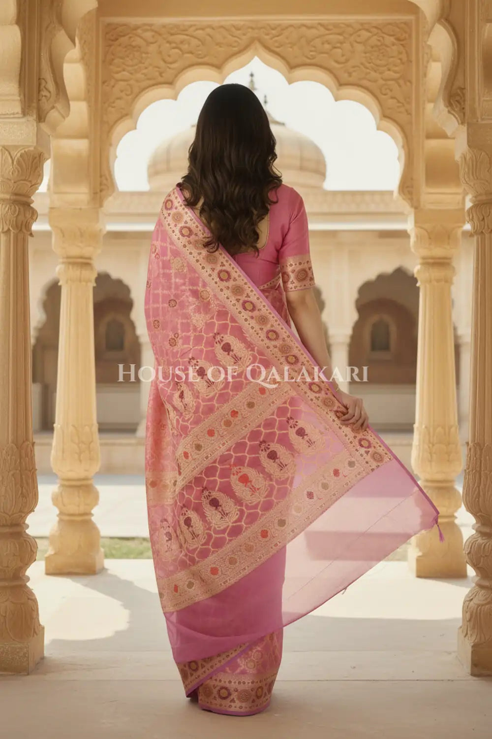 Khaddi Georget Silk Saree Back Pose