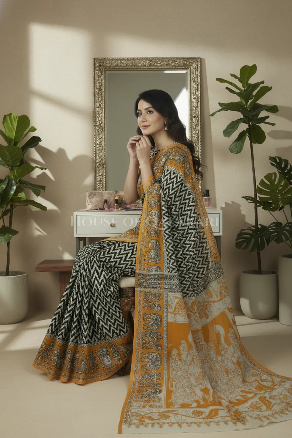 cotton kalamkari saree 0454 side pose