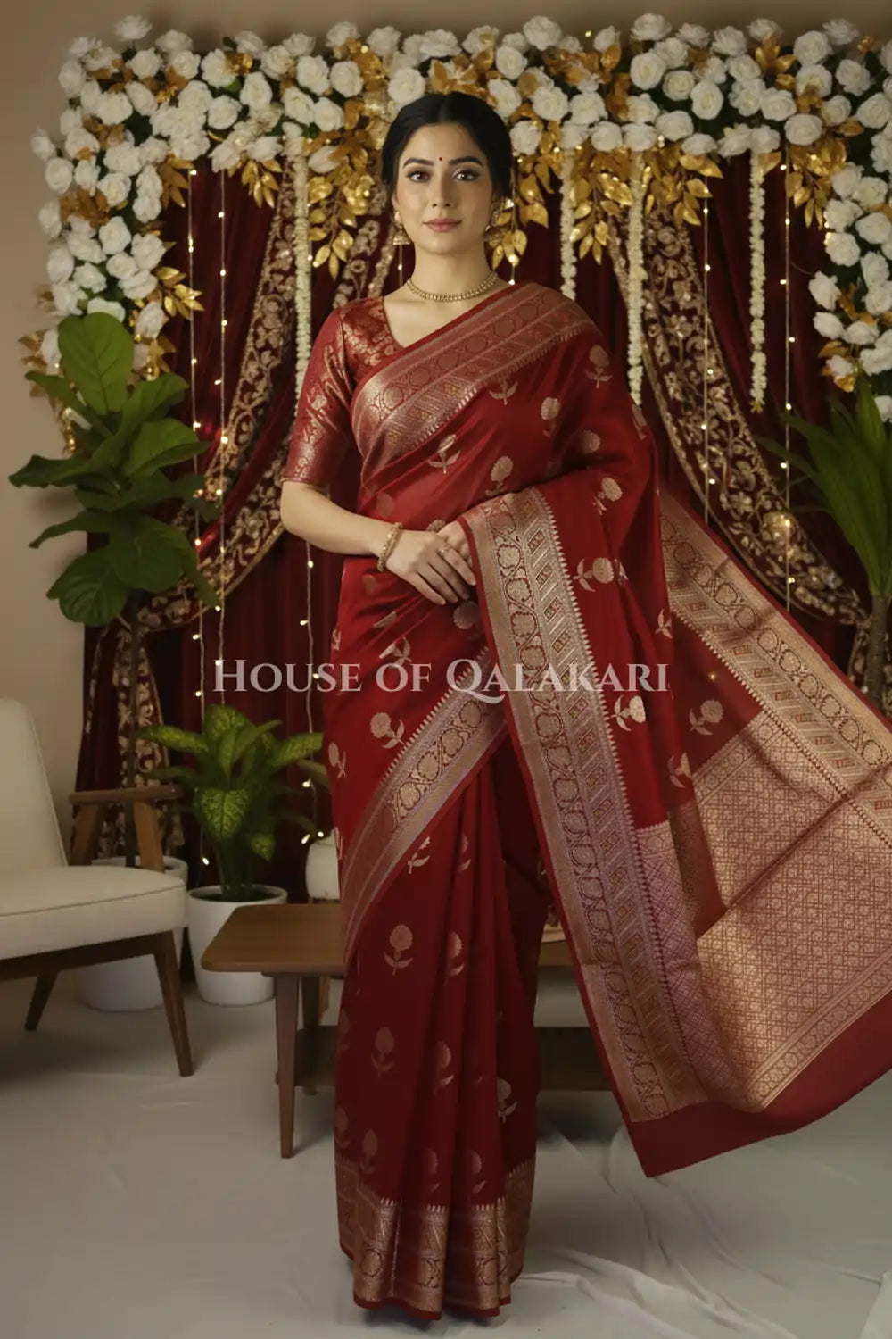 chiniya pure silk saree front pose 